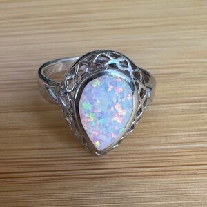 Silver Drop Opal Ring 8.5